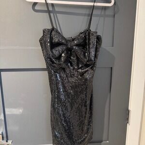 Ronny Kobo black sequin bow dress